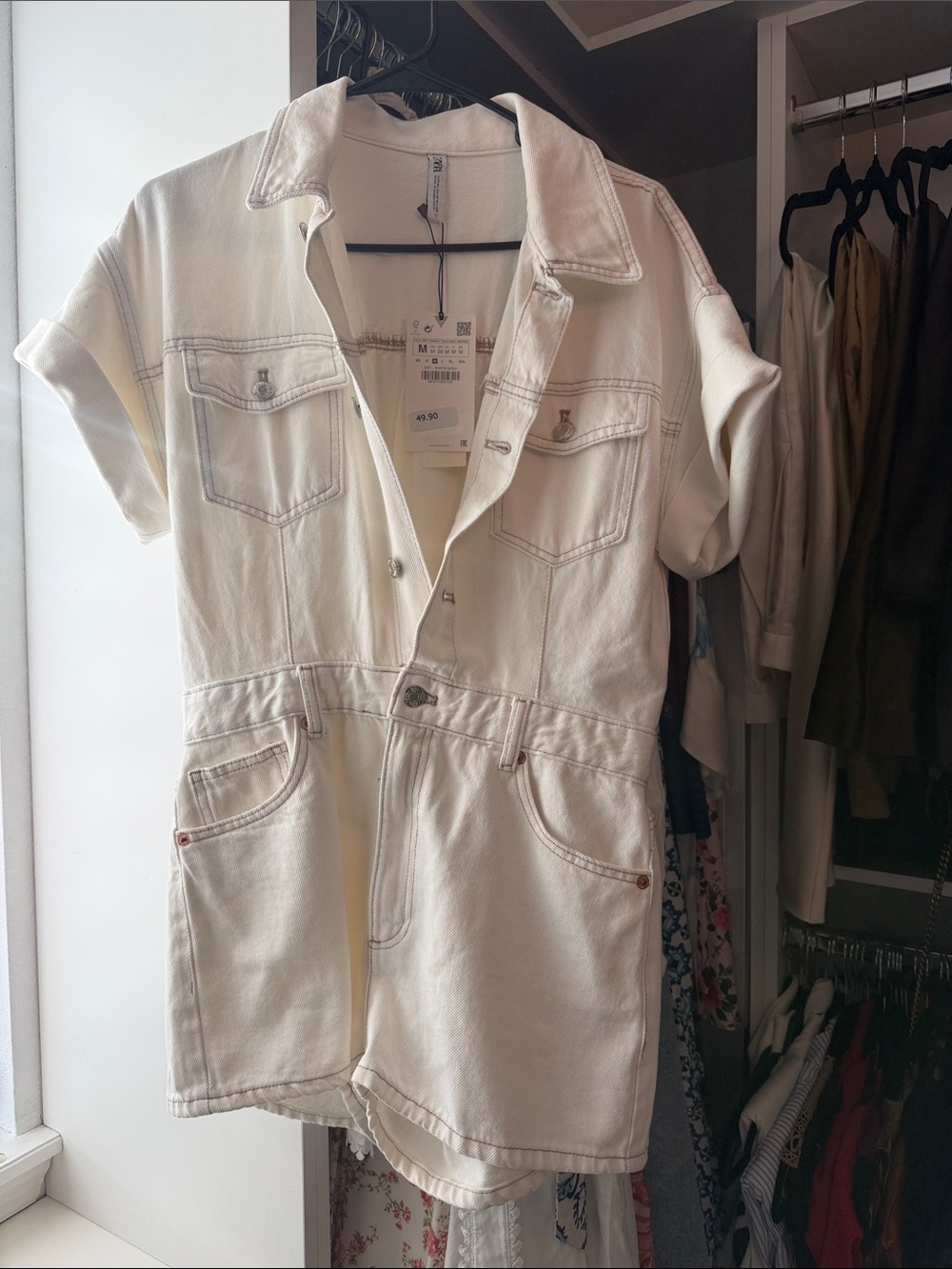 Zara Short-Sleeve Denim Romper